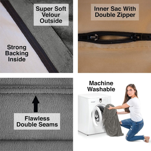 Charlie & Finn, 1500 l, Memory-Foam Füllung und Velour-Kuschelbezug in Platin Grau, 80 x 140 x 180 cm Bild 7