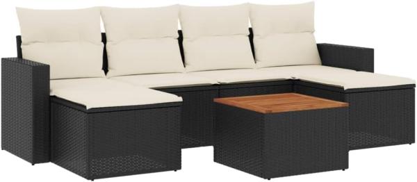 vidaXL 7-tlg. Garten-Sofagarnitur mit Kissen Schwarz Poly Rattan