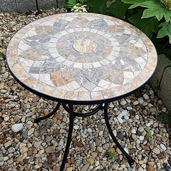 K&L Wall Art Gartentisch Mosaik Steintisch Metalltisch Naturstein Tischplatte (1-St), schöner Balkontisch