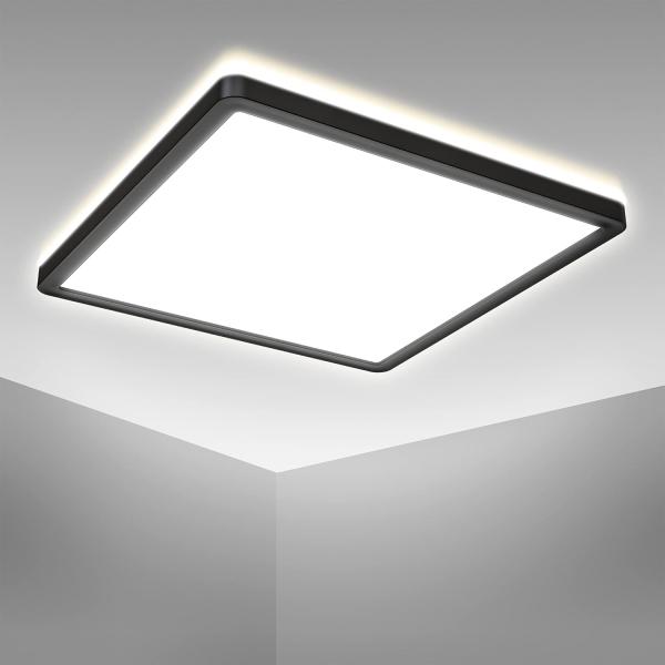 B.K.Licht Deckenleuchte ultra-flach LED Decken-Panel 29x29cm mit Backlicht schwarz - BKL1330, LED fest integriert, 4000K - Neutralweiß, 4000K Deckenlampe 230V 18W 2400lm Büro Küche Wohnzimmer Bad