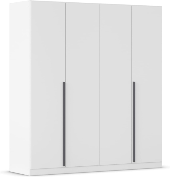 rauch Kleiderschrank Alba, Drehtürenschrank, Garderobenschrank, 4-türig, mit 3 Kleiderstangen, 4 Einlegeböden und Schubladeneinsatz, Farbe Weiß, Griffstange Grau metallic, Schwarz, 181x197x54cm