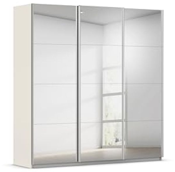 Rauch Möbel Kulmbach, Kleiderschrank mit Schwebetüren für Schlafzimmer, Kinderzimmer, Jugendzimmer, Garderobe, Flur, 3-türig, mit Spiegel, Zubehör Basic, Farbe Beige, Breite 203 cm