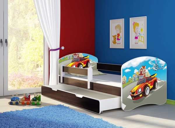 ACMA Kinderbett Jugendbett mit Einer Schublade und Matratze Wenge mit Rausfallschutz Lattenrost II 140x70 160x80 180x80 (03 Racing Car, 180x80 + Bettkasten) Bild 2
