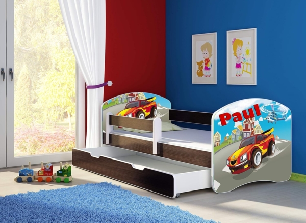 ACMA Kinderbett Jugendbett mit Einer Schublade und Matratze Wenge mit Rausfallschutz Lattenrost II 140x70 160x80 180x80 (03 Racing Car, 180x80 + Bettkasten) Bild 3
