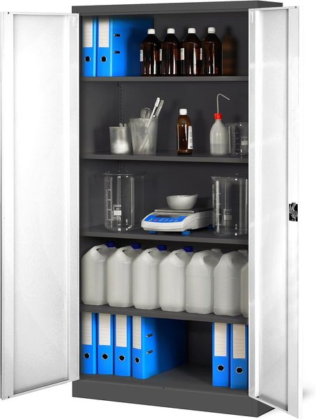 Aktenschrank C001H Büroschrank Metallschrank Stahlschrank Werkzeugschrank Stahlblech Pulverbeschichtet Flügeltürschrank Abschließbar 195 x 90 x 40 cm (anthrazit/weiß)