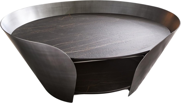 Couchtisch Skafi 100x40 cm Keramik Laminam® Noir Desir Braun Metallic Silber