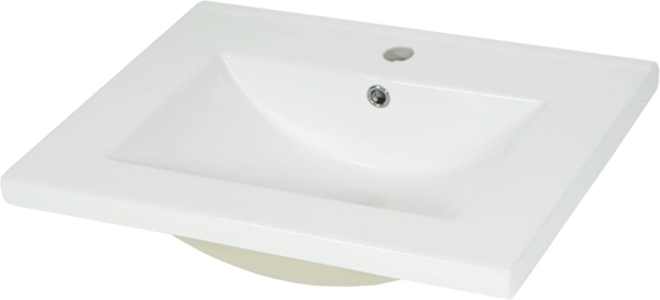 Waschbecken HWC-D16, Waschtisch Handwaschbecken Badezimmer Bad, Keramik eckig weiß ~ 61cm 30mm Kante