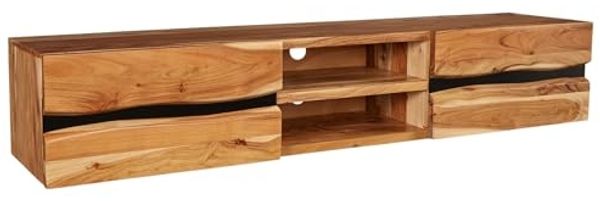 riess-ambiente Lowboard AMAZONAS 160cm natur / schwarz (Einzelartikel, 1 St), Massivholz · Metall · hängend · Baumkante · TV-Schrank · Design