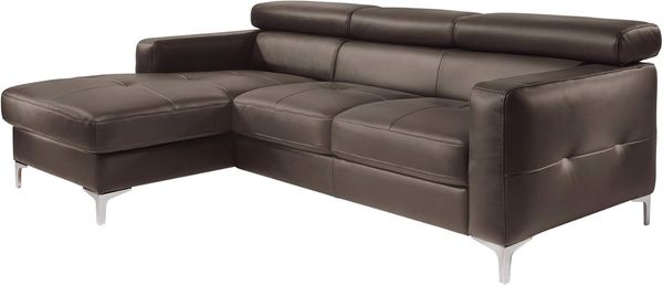 Mivano Ecksofa Sammy, Bettsofa in Lederoptik mit großem Stauraum und verstellbaren Kopfteilen, 227 x 74 x 187, Lederimitat, dunkelbraun