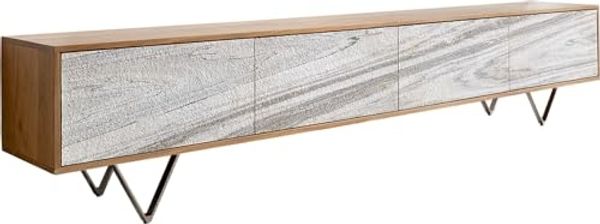 Lowboard Kleo 220 cm Akazie Natur 4 Türen V-Fuß Edelstahl
