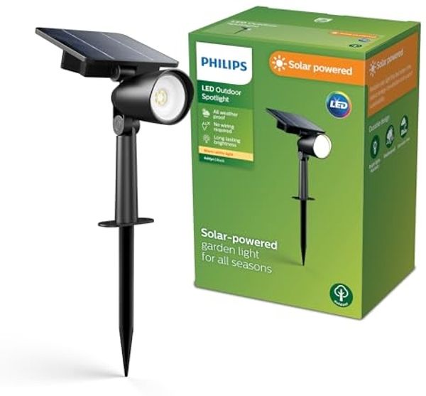 Philips Ashlyn Solar-Spot/Wandleuchte für den Außenbereich, 2700 K, 150 lm, Schwarz
