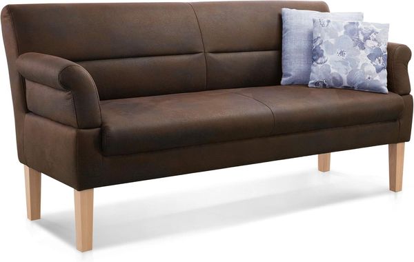 Cavadore 3-Sitzer Sofa Kira mit Federkern / Sitzbank für Küche, Esszimmer / Inkl. Armteilfunktion / 189 x 94 x 81 / Antiklederoptik braun
