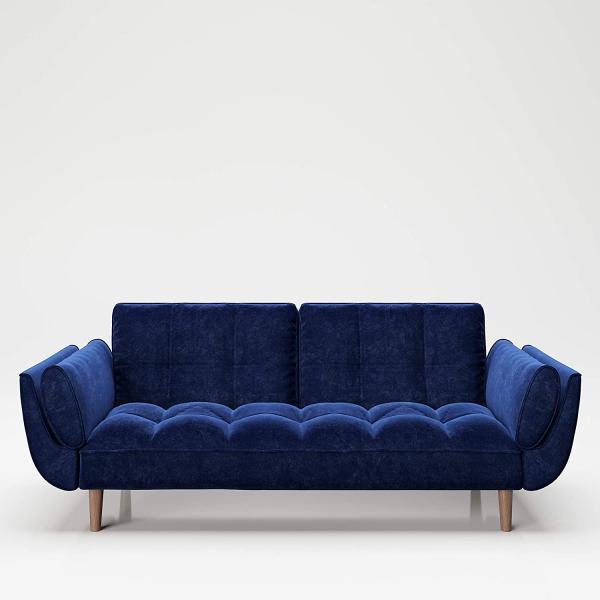 PLAYBOY - Sofa "SCARLETT" gepolsterte Couch mit Bettfunktion, Samtstoff in Blau, Retro-Design