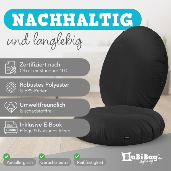 BubiBag Sitzsack für Erwachsene -Indoor Outdoor XL Sitzsäcke, Sitzkissen oder als Gaming Sitzsack, geliefert mit Füllung (125 cm Durchmesser, schwarz) Bild 8