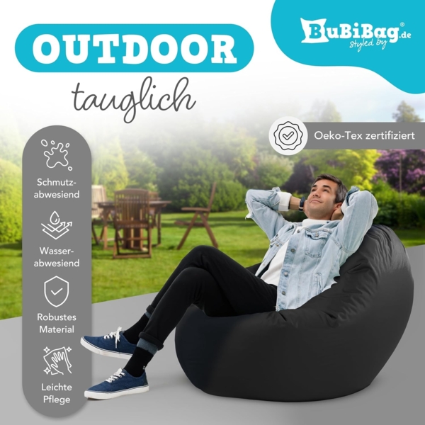 BubiBag Sitzsack für Erwachsene -Indoor Outdoor XL Sitzsäcke, Sitzkissen oder als Gaming Sitzsack, geliefert mit Füllung (125 cm Durchmesser, schwarz) Bild 7