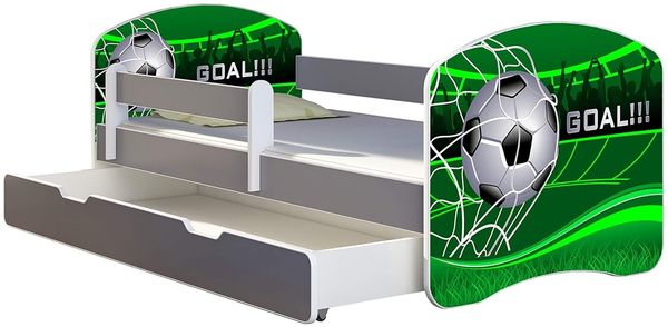ACMA Kinderbett Jugendbett mit Einer Schublade und Matratze Grau mit Rausfallschutz Lattenrost II (14 Goal !!!, 140x70 + Bettkasten)