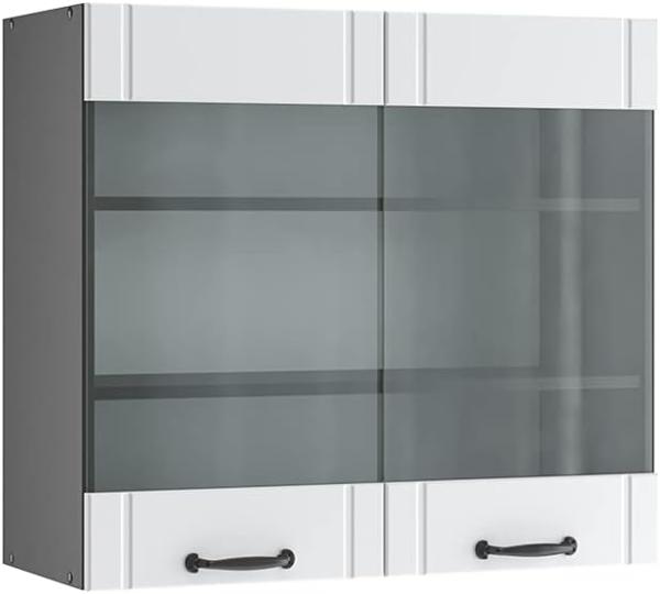 Vicco Hängeglasschrank 80 cm FAME Line Küchenschrank Küchenzeile Landhaus Weiß Anthrazit