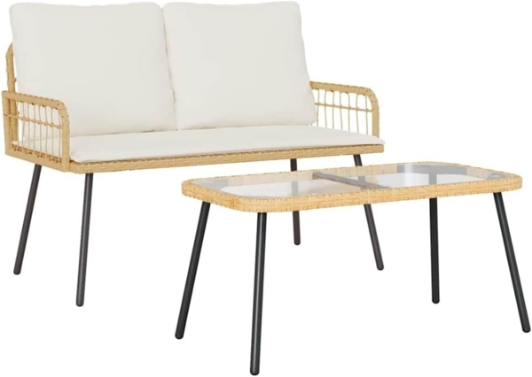 vidaXL Garten Essgruppe mit Kissen 2 pcs Natur Poly-Rattan 3328647