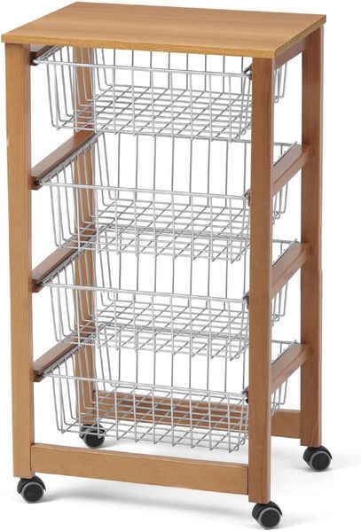 ARREDAMENTIITALIA Arredamenti Italia Küchenwagen GINGERONE, Holz - 4 Körbe - Farbe: Kirsche Holz AR-It il Cuore del Legno