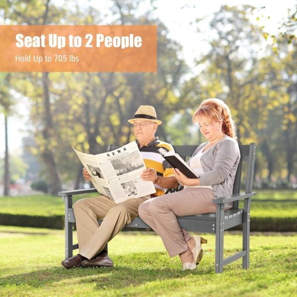 FANTASK Gartenbank wetterfest bis 320kg belastbar, Allwetter- Parkbank, HDPE Terrassenbank (Grau), 132 x 65 x 91 cm Bild 7