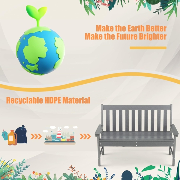 FANTASK Gartenbank wetterfest bis 320kg belastbar, Allwetter- Parkbank, HDPE Terrassenbank (Grau), 132 x 65 x 91 cm Bild 5