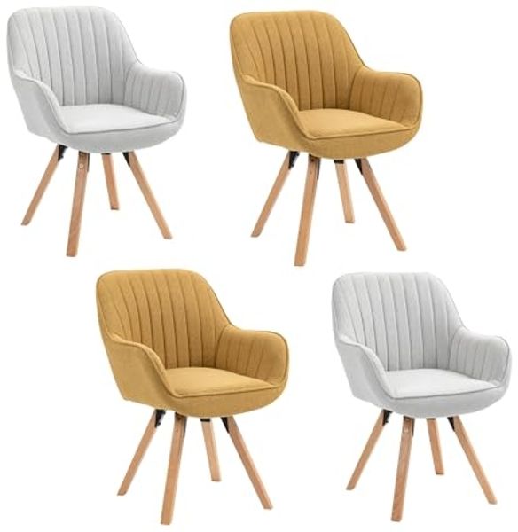 MEUBLE COSY Esszimmerstühle Drehbar 4er Set Küchenstuhl Polsterstuhl Drehstuhl mit Armlehne Sessel Schminkstuhl aus Stoff Massivholzbeine für Esszimmer Wohnzimmer Arbeitszimmer, Bunt