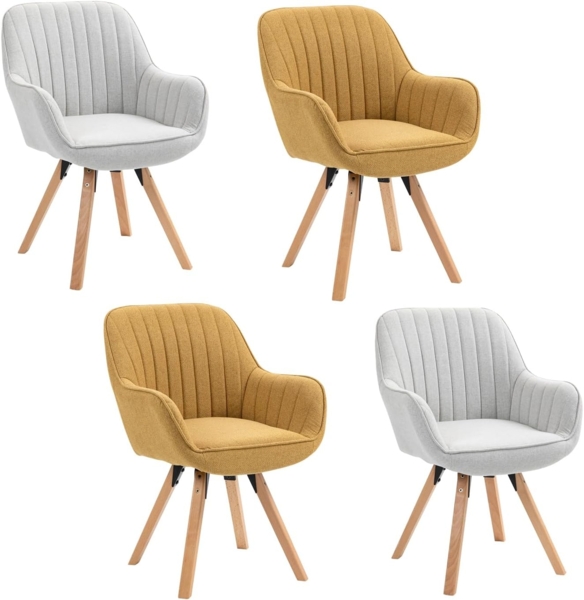 MEUBLE COSY Esszimmerstühle Drehbar 4er Set Küchenstuhl Polsterstuhl Drehstuhl mit Armlehne Sessel Schminkstuhl aus Stoff Massivholzbeine für Esszimmer Wohnzimmer Arbeitszimmer, Bunt