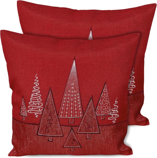 matches21 HOME & HOBBY Kissenbezüge 2er Set Kissenhüllen 40x40 cm rot mit Tannenbaum als Weihnachts-Deko, (2 Stück), Zierkissen-Bezüge für Sofa-Kissen, Couch-Kissen