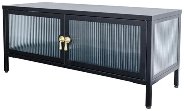 riess-ambiente Lowboard AMSTERDAM 90cm schwarz (Einzelartikel, 1 St), Wohnzimmer · Metall · Riffelglas · stehend · Stauraum · Modern Design