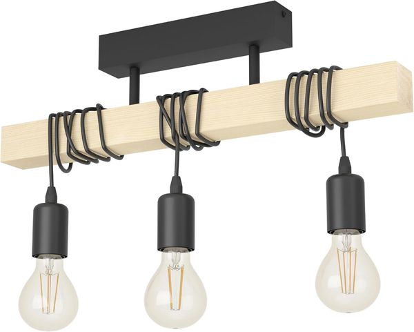 Eglo 32915 Deckenleuchte TOWNSHEND Stahl schwarz, Holz braun E27 3X40W L:55cm B:10,5cm H:26,5cm dimmbar