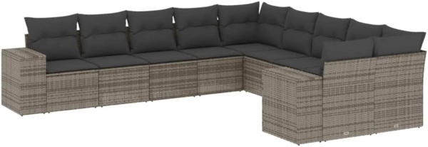 vidaXL 10-tlg. Garten-Sofagarnitur mit Kissen Grau Poly Rattan 3255447