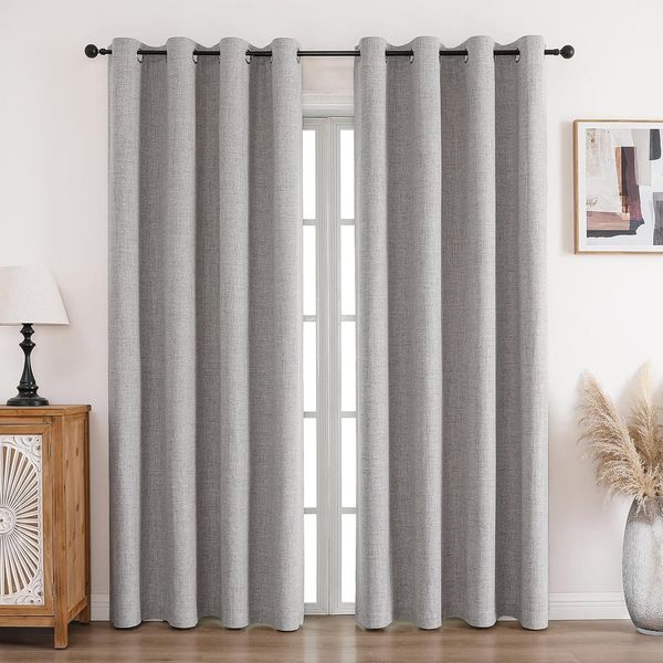 CUCRAF Vorhang 100% Blickdicht Leinen Gardinen mit Ösen Verdunklungsvorhänge Gardinen Grauweiß H200 x B140 cm 2er Set, Thermovorhang Kälteschutz Schallschutz Vorhang für Wohnzimmer Schlafzimmer