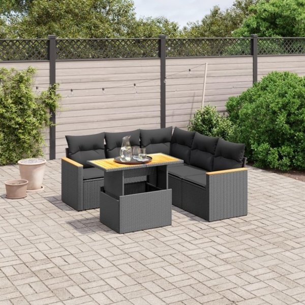 vidaXL 6-tlg. Garten-Sofagarnitur mit Kissen Schwarz Poly Rattan 3273071 Bild 2