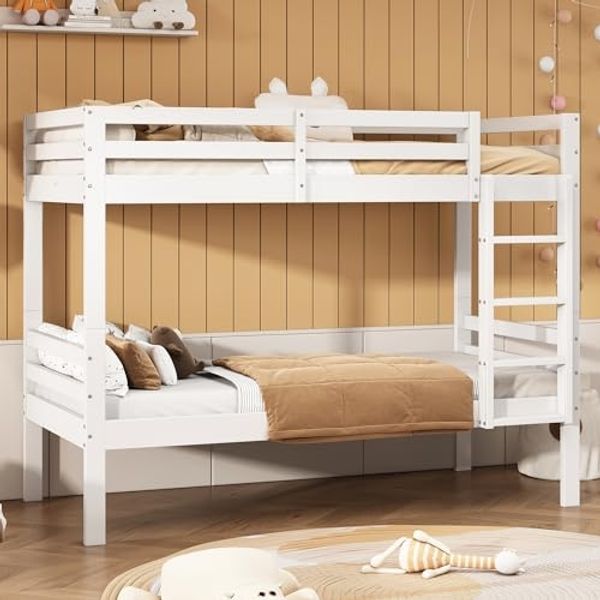 Ball & Cast Hochbett (90x200 cm) Kinderbett mit Fallschutz und Gitterstäben für 2 Kinder, Rahmen aus Kiefer, Weiß