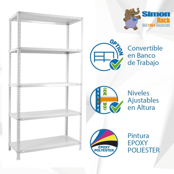 SimonRack Schwerlastregal, Lagerregal, 180 x 90 x 30 Metallregal, Kellerregal, Biegestelle 75 kg, 5 Fachböden, Weiss - Advantage Bild 7