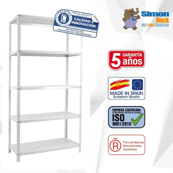 SimonRack Schwerlastregal, Lagerregal, 180 x 90 x 30 Metallregal, Kellerregal, Biegestelle 75 kg, 5 Fachböden, Weiss - Advantage Bild 8