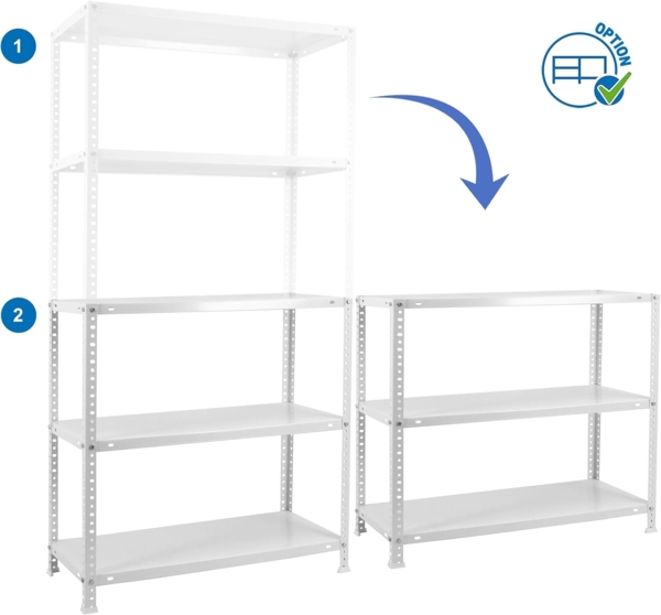 SimonRack Schwerlastregal, Lagerregal, 180 x 90 x 30 Metallregal, Kellerregal, Biegestelle 75 kg, 5 Fachböden, Weiss - Advantage Bild 9
