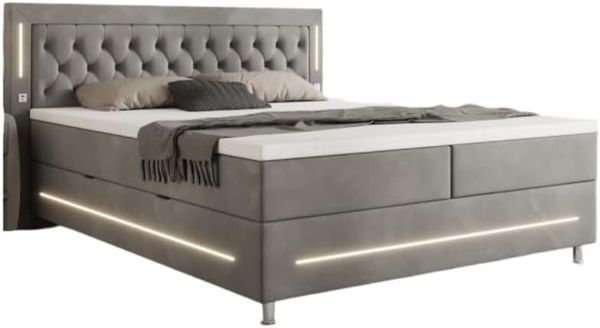 Boxspringbett Vito mit RGB, USB und Stauraum 180x200 Grau H4