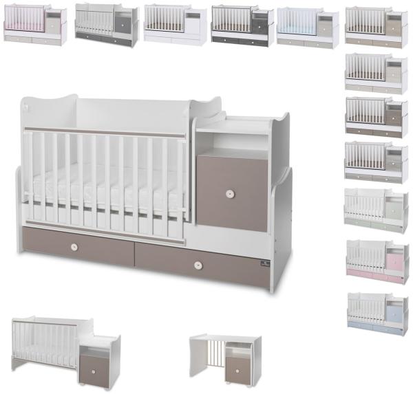 Lorelli Babybett 4 in 1 Trend Plus NEW Schaukelfunktion Jugendbett Schreibtisch hellgrau