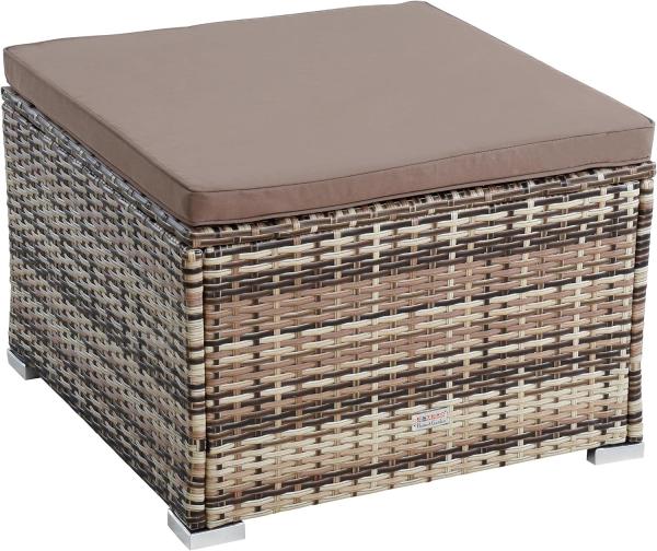 Rattanhocker Gartenhocker Hocker XXL Stuhl Polyrattan Sitzhocker Beige-Braun