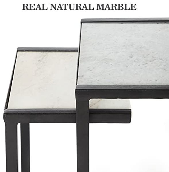 Penguin Home® Side Table Set of 2 Beistelltisch 2er Set, Marmor, Weiß und Schwarz – C-Form, 35.5 x 30.5 x 63.5 cm & 30.5 x 25.5 x 56 cm Bild 3