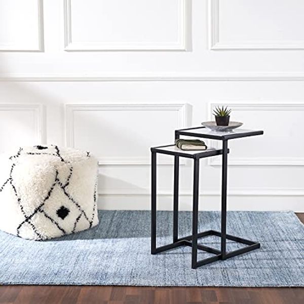 Penguin Home® Side Table Set of 2 Beistelltisch 2er Set, Marmor, Weiß und Schwarz – C-Form, 35.5 x 30.5 x 63.5 cm & 30.5 x 25.5 x 56 cm