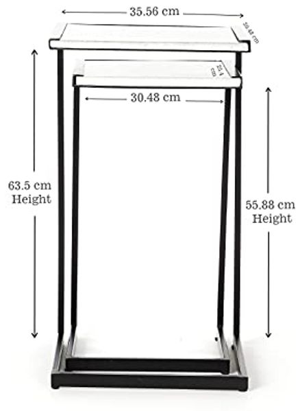 Penguin Home® Side Table Set of 2 Beistelltisch 2er Set, Marmor, Weiß und Schwarz – C-Form, 35.5 x 30.5 x 63.5 cm & 30.5 x 25.5 x 56 cm Bild 2