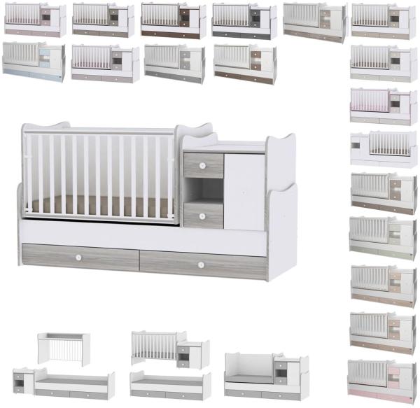 Lorelli Babybett, Jugendbett 3 in 1 Mini Max umbaubar, für 2 Kinder gleichzeitig grau