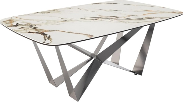 Esstisch Edge Boot 200x100 Keramik Calacatta Luxe Weiß-Gold-Grau Spider Flachstahl Edelstahl