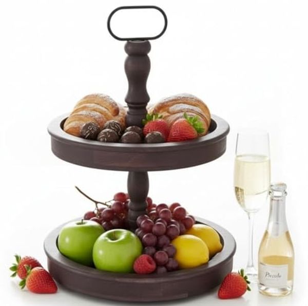 Servierplatte Etagere Servierständer 2 Stöckig Braun Standetagere Etagenständer Obstschale Gebäckschale Vintage Kuchenstand