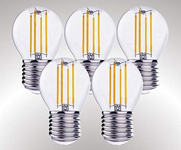 TRANGO LED-Leuchtmittel, 5er Pack E27004-5 LED Filament Birne 4 Watt 350 Lumen - 2700K warmweiß - Ersatz für 40W Glühlampe - Glühbirne - Lampe in Tropfen Form mit E27 Fassung Abstrahlwinkel 360°, 5 St.