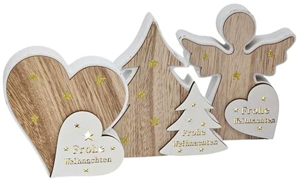 Bambelaa! LED Dekolicht Bambelaa! 3er Set LED Weihnachtsdeko Tanne Herz Engel Holzdeko Innen