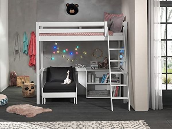 Vipack Hochbett weiß 90x200 cm inkl. Sesselbett und Regal mit zwei Fächern