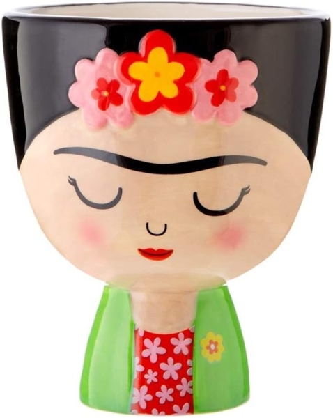 Sass & Belle Blumentopf Frida Kahlo (Dolomit, 1 St, handbemalt), Topf Boho Übertopf, ca. Ø 11,5 x 14 cm